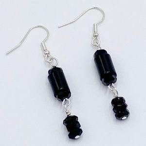 Black Glass Stone Dangle Earrings